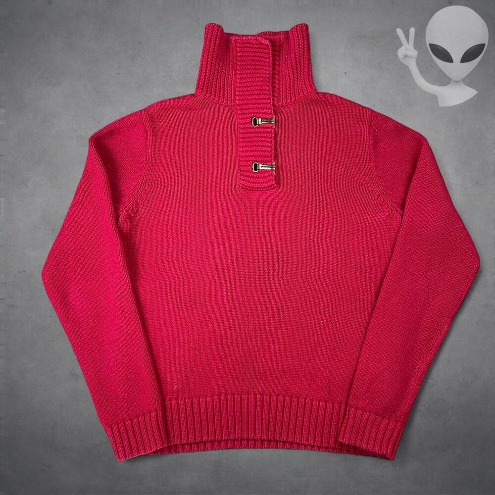 Lauren Ralph Lauren Knit Sweater Small Red Latch Clamp Cotton Pullover vintage - Picture 2 of 7